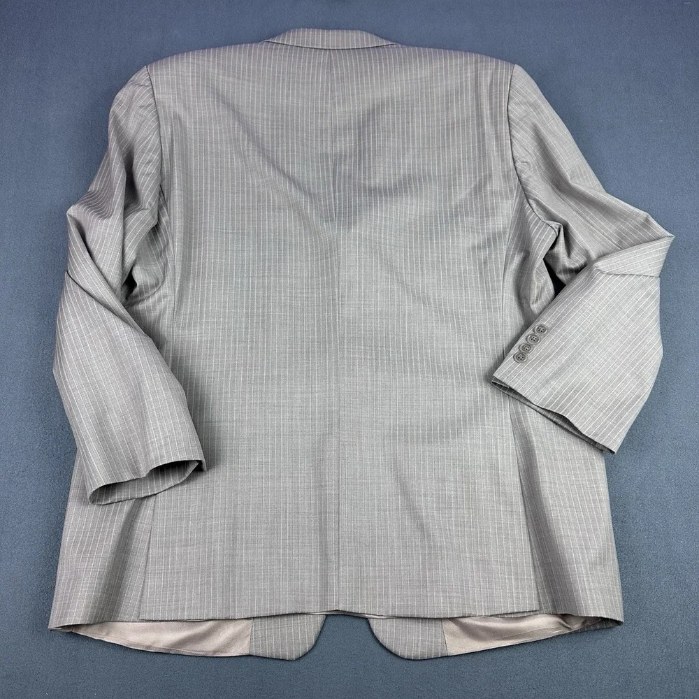 Calvin Klein Taupe Pinstripe Wool Blazer 48R Made Canada Sport Coat Jacket